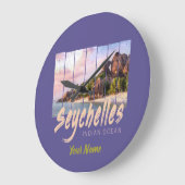 セイシェルインディアン海ヴィンテージの夕焼けのお土産 ラージ壁時計 (傾斜)