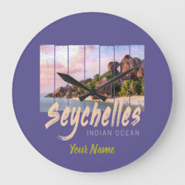 セイシェルインディアン海ヴィンテージの夕焼けのお土産 ラージ壁時計