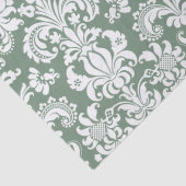 セイジエレガントグリーンの上の白いフローラダマスク 薄葉紙 (詳細)