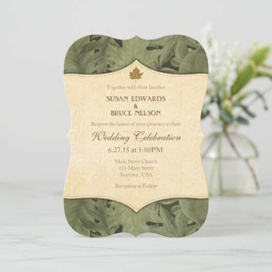 セイジオリーブクリームリーフヴィンテージウエディング招待状 招待状 (スタンド正面)
