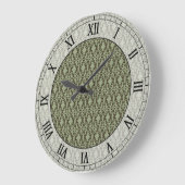 セイジオリーブグリーンと茶色のダマスクローマ数字 ラージ壁時計 (傾斜)