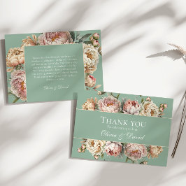 セイジグリーンのピーコックフラワーバンドの結婚式のお礼 サンキューカード