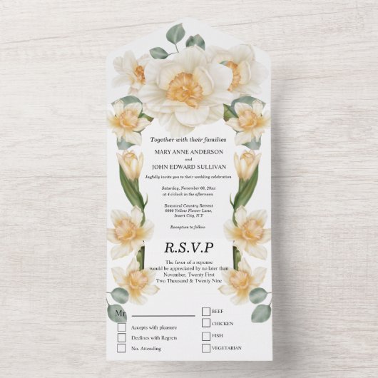 セイジグリーンイエロー春結婚フォディル オールインワン招待状 (内側)