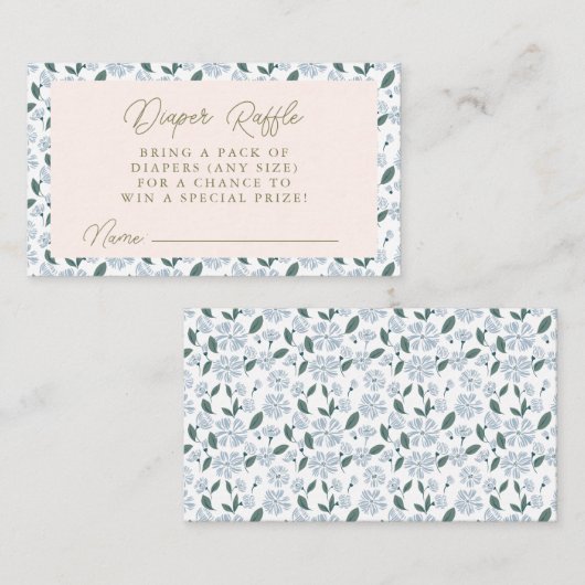 セイジ ダスティーブルー フラワーベビーシャワー おむつラッフル エンクロージャーカード (正面/裏面)