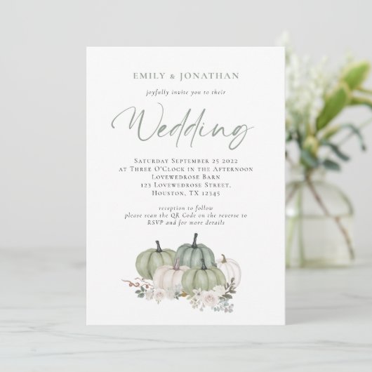 セイジ パンプキン フラワーズ QR コード ウェディング 招待状 (スタンド正面)