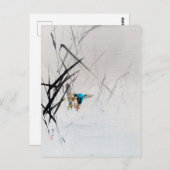 セイテイによる、スゲの間で魚を捕まえるカワセミ ポストカード (正面/裏面)