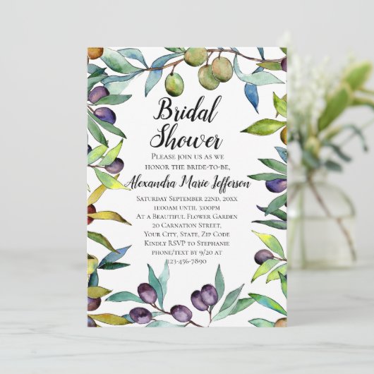 セイボリーオリーブのトスカーナ水彩ブライダルシャワー 招待状 (スタンド正面)