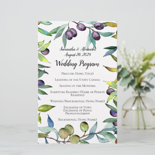 セイボリーオリーブのトスカーナ水彩結婚式 プログラム (スタンド正面)