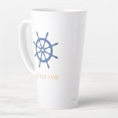 セイルアウェイ nautical なビーチのオーダーメイド船の操舵盤 カフェラテマグ (左アングル)