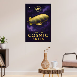 セイルザコズミックスカイズ – レトロ宇宙飛行船 ポスター
