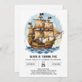 セイルズウェー航海のズパイレーツ誕生日 招待状 (正面/裏面)