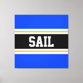 セイルブライトブルー白黒イエローレーシングストライプズ キャンバスプリント (正面)