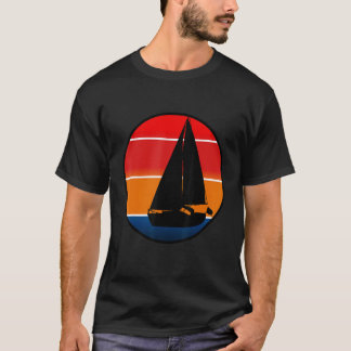 セイルボートシルエットサンセット海サークル Tシャツ