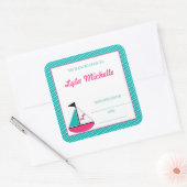 セイルボートブックプレートモノグラムターコイズピンクガールズ スクエアシール (封筒)