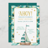セイルボート航海の誕生日 招待状 (正面/裏面)
