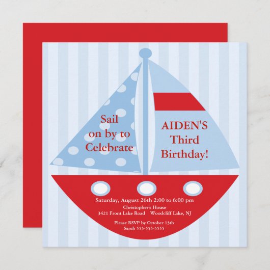 セイルボート誕生日招待状 招待状 (正面/裏面)