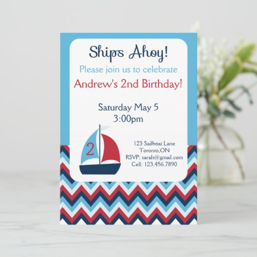 セイルボート誕生日招待状 招待状 (スタンド正面)