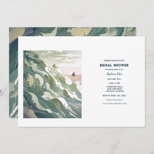 セイルボー航海のト海ア結婚ートブライダルシャワー 招待状 (正面/裏面)