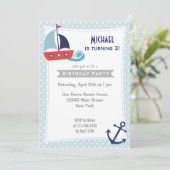 セイルボ航海のートボーイ誕生日招待状ブルー 招待状 (スタンド正面)