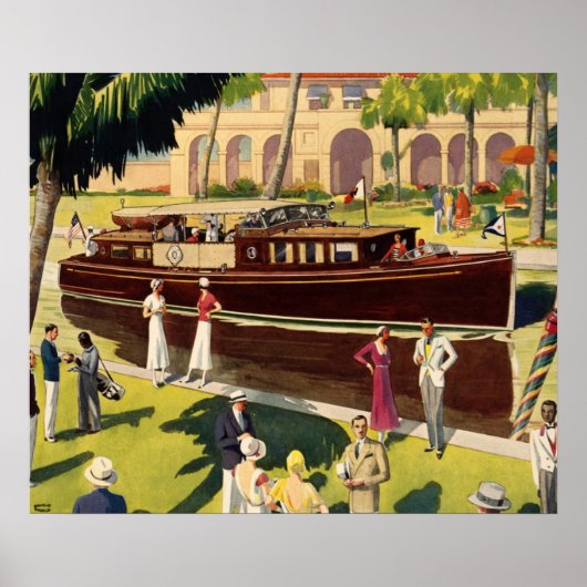 セイルモーターボートヴィンテージ航海のアンティーク ポスター (正面)