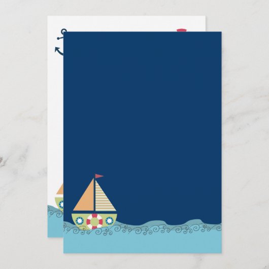 セイル帆船ボ遠くにーイズ誕生日招待状 招待状 (正面/裏面)