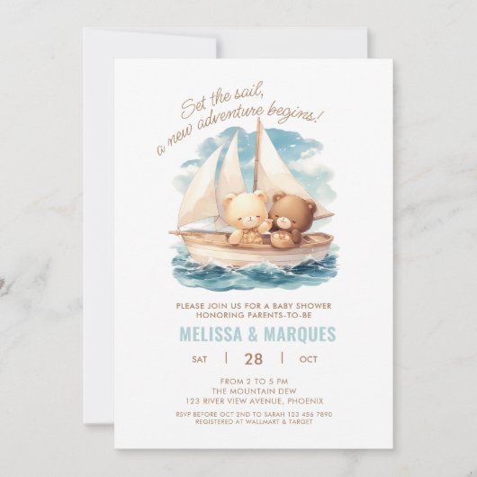 セイル新しい冒険かわいい赤ちゃんシャワー招待状 招待状 (正面)