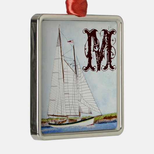 セイル航海のボートシーモノグラムイニシャルオーナメント メタルオーナメント (右)