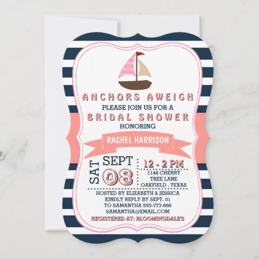 セイル航海のボートビーチブライダルシャワー招待状 招待状 (正面)