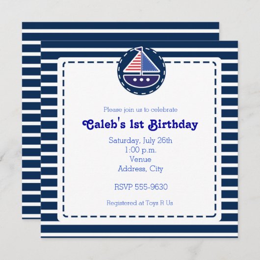 セイル航海のボートベビーシャワー誕生日招待状 招待状 (正面/裏面)