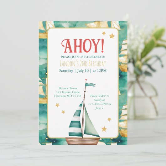 セイル航海のボート子供の誕生日 招待状 (スタンド正面)