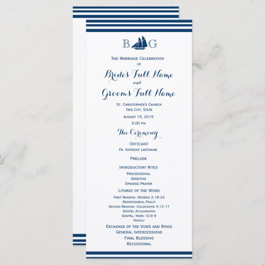 セイル航海のボート結婚式 プログラム (正面/裏面)