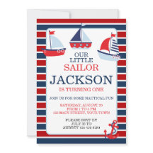 セイル航海のボート1st誕生日招待状