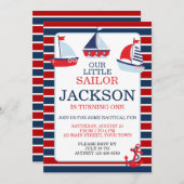 セイル航海のボート1st誕生日招待状 招待状 (正面/裏面)