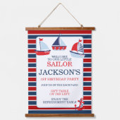 セイル航海のボート1st誕生日 吊り下げ型タペストリー (正面)