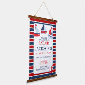 セイル航海のボート1st誕生日 吊り下げ型タペストリー (傾斜あり)