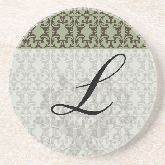 セイージオリーブ緑と茶色のダマ華美スク模様 コースター (正面)