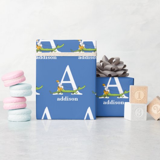セウス博士のABC：手紙A – 白 |名前の追加 ラッピングペーパー (ベビーシャワー)