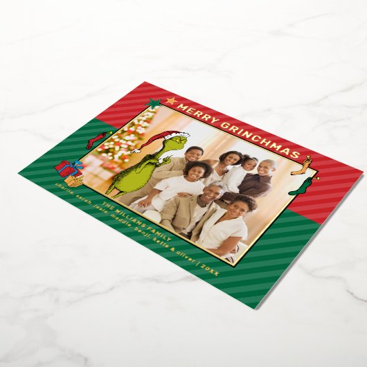 セウス博士 |グラインチファミリーフォトホリデーカード 箔シーズンカード (回転した状態)