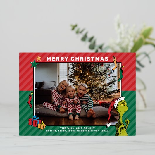 セウス博士 |グラインチファミリーフォトホリデー 箔シーズンカード (立ち正面)