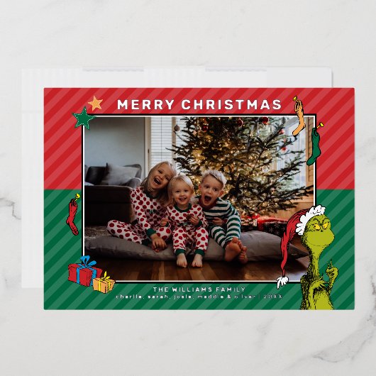 セウス博士 |グラインチファミリーフォトホリデー 箔シーズンカード (封筒)