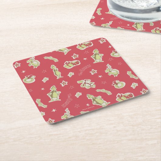 セウス博士 |グラインチ |赤いクリスマスパターン スクエアペーパーコースター (アングル)