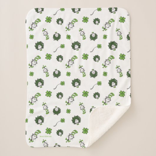 セウス博士 ハットクローバー柄の猫 シェルパブランケット (正面)