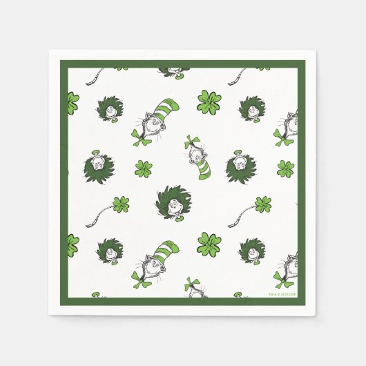 セウス博士 ハットクローバー柄の猫 スタンダードカクテルナプキン (正面)