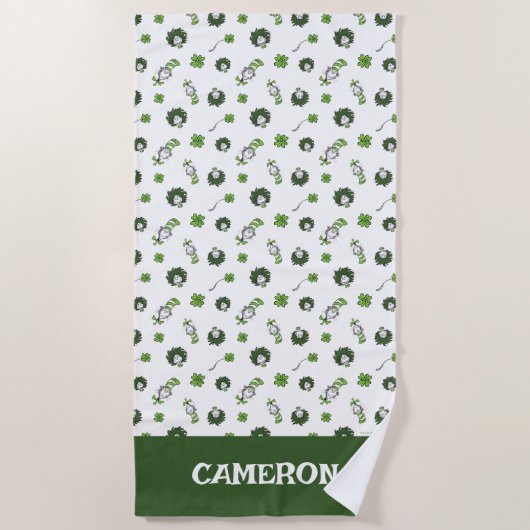 セウス博士 ハットクローバー柄の猫 ビーチタオル (正面)