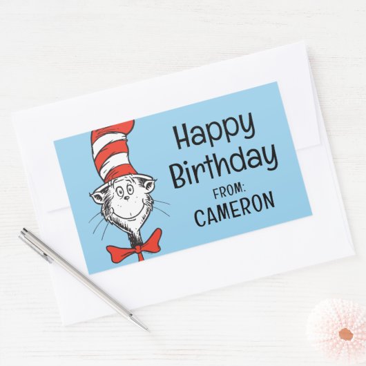 セウス博士 |帽子の中の猫 – ヴィンテージ 長方形シール (封筒)