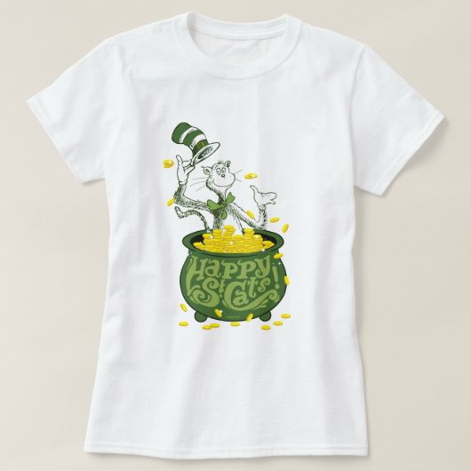 セウス博士 |帽子の中の猫 – Happy St. Cat's! Tシャツ (デザイン正面)