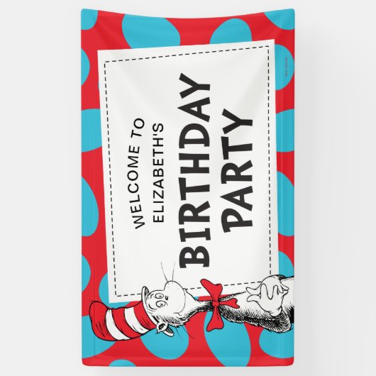 セウス博士 |帽子の誕生日パーティーで猫 横断幕 (縦)