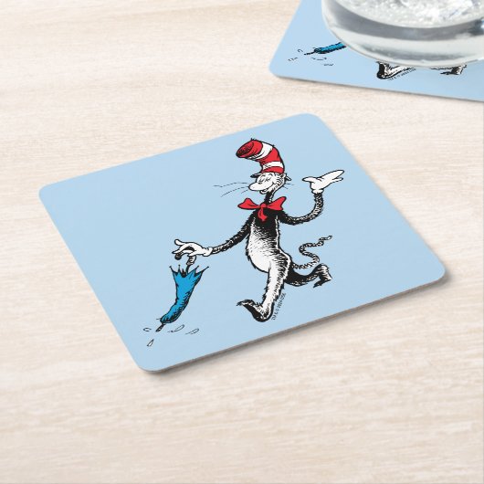 セウス博士 |帽子傘の中の猫 スクエアペーパーコースター (アングル)