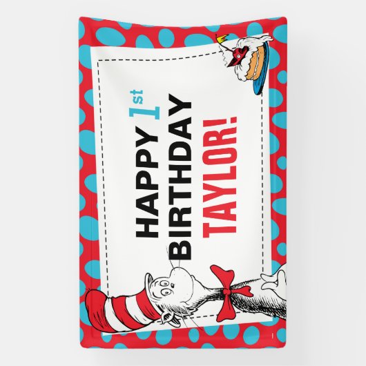 セウス博士 |帽子誕生日バナーの猫 横断幕 (縦)