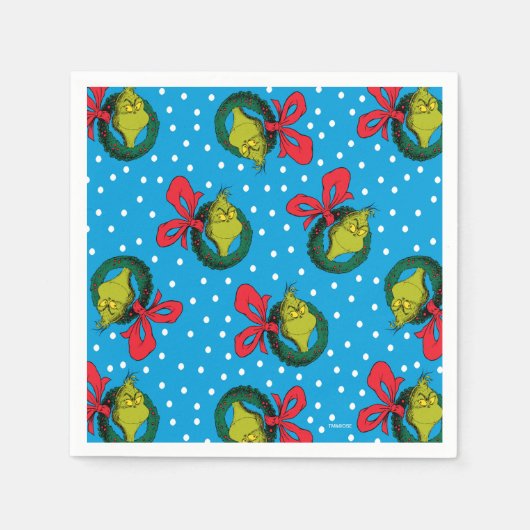 セウス博士 | The Grinch |クリスマスリースパターン スタンダードカクテルナプキン (正面)